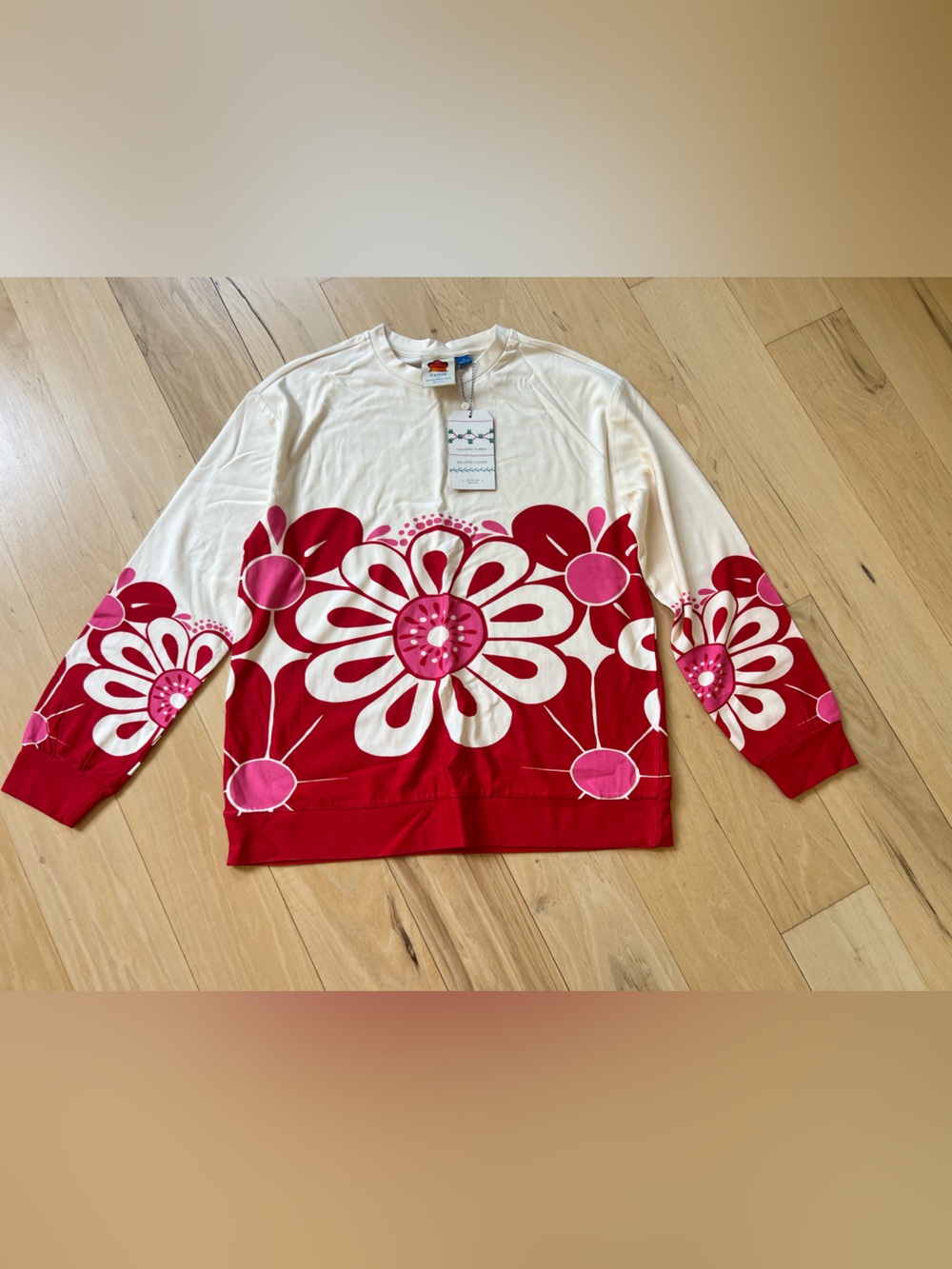 Farm Women’s Cream & Red Floral Pullover Sweater. NEW!